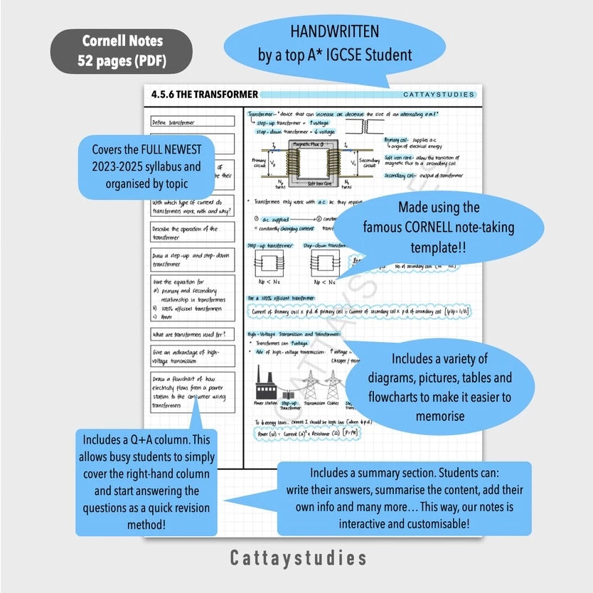Cambridge IGCSE PHYSICS 0625 A* Softcopy Study Bundle (Notes, Flashcards, Quizcards, Past Papers, Resource Bank)