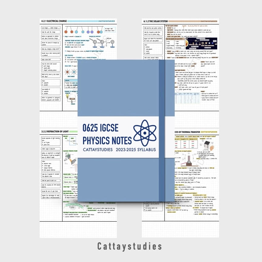 Cambridge IGCSE PHYSICS 0625 A* Softcopy Study Bundle (Notes, Flashcards, Quizcards, Past Papers, Resource Bank)