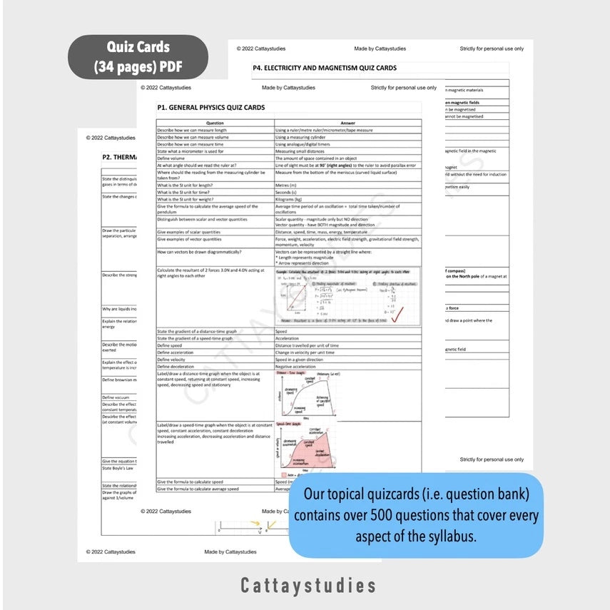 Cambridge IGCSE PHYSICS 0625 A* Softcopy Study Bundle (Notes, Flashcards, Quizcards, Past Papers, Resource Bank)