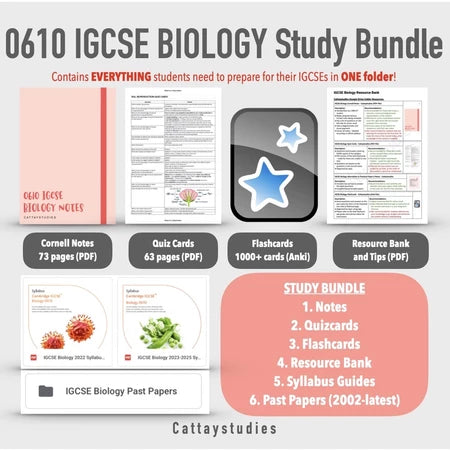 Cambridge IGCSE BIOLOGY 0610 A* Softcopy Study Bundle (Notes, Flashcards, Quizcards, Past Papers, Resource Bank)